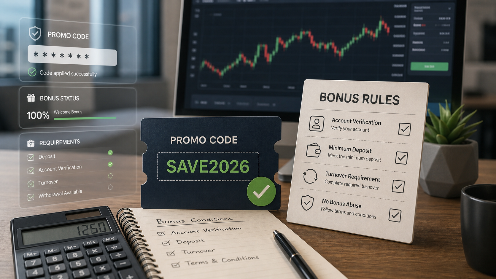 Código promocional Quotex: regras de bônus em 2026